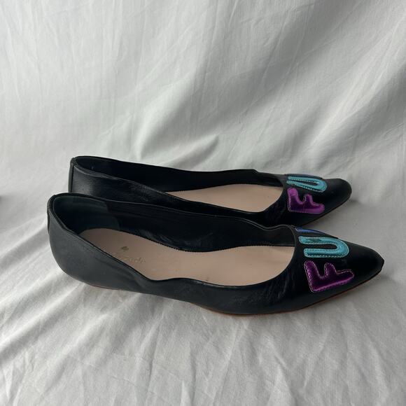 Kate Spade Black Leather "Fun" Pointed Toe Flats - Size 7 - Picture 2 of 6